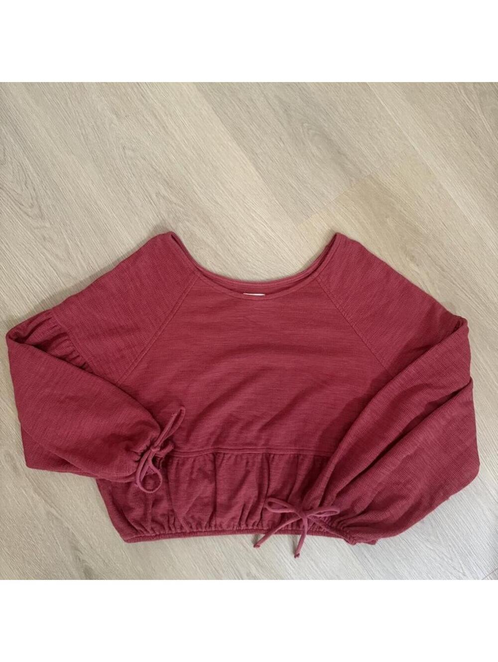 Aerie Raspberry Pink Puff Sleeve Cropped Blouse Top Medium